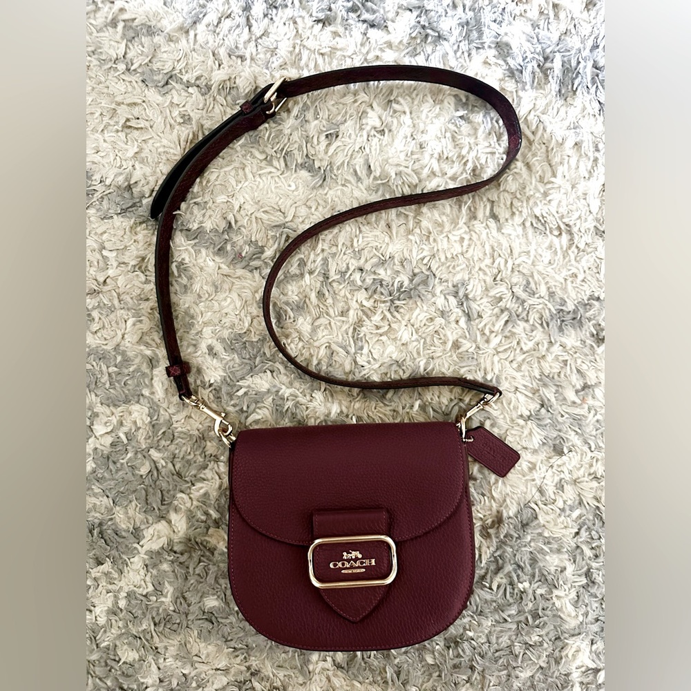 Coach Morgan Leather Saddle Bag Snake Trim Black Cherry/Gold- BRAND NEW